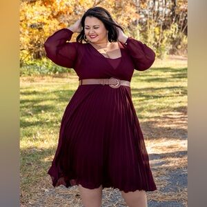 City Chic maroon pleated dress